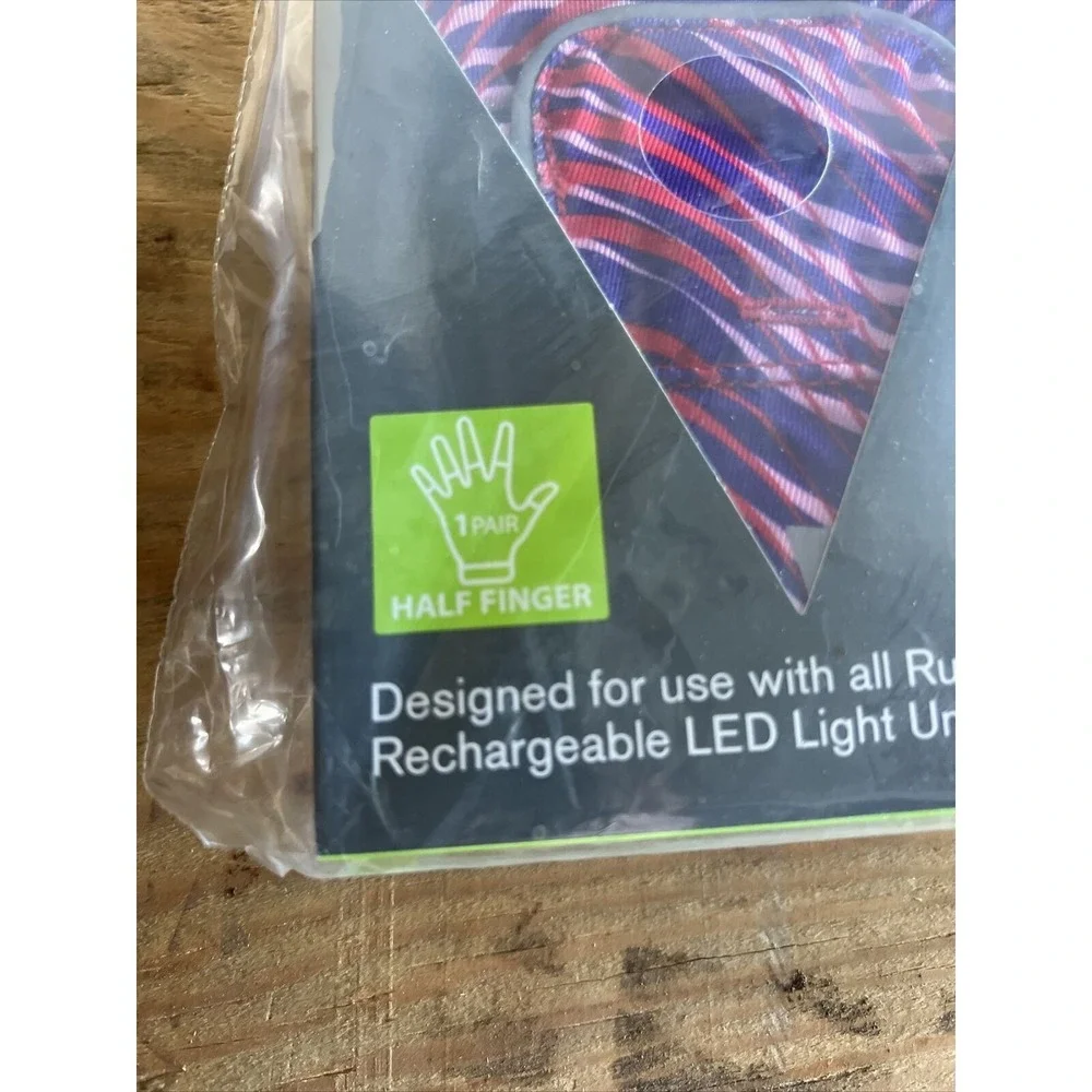 RunLites Half Finger Pink Purple Print Light Gloves Size XS With Battery